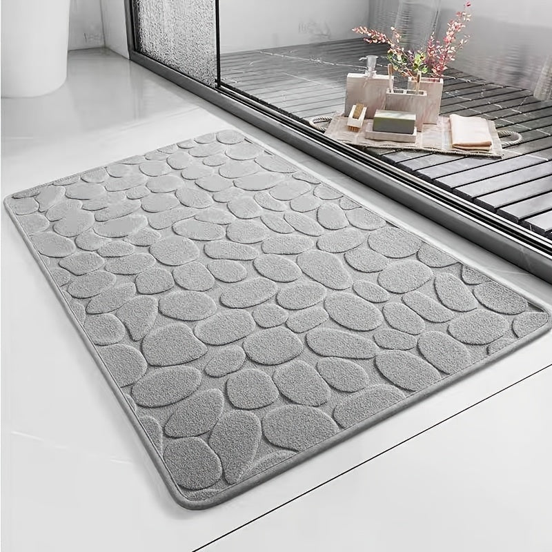 Soft Cobblestone Bath Mat with Memory Foam Washable Non-Slip Quick-Drying for Bathroom and Bedroom