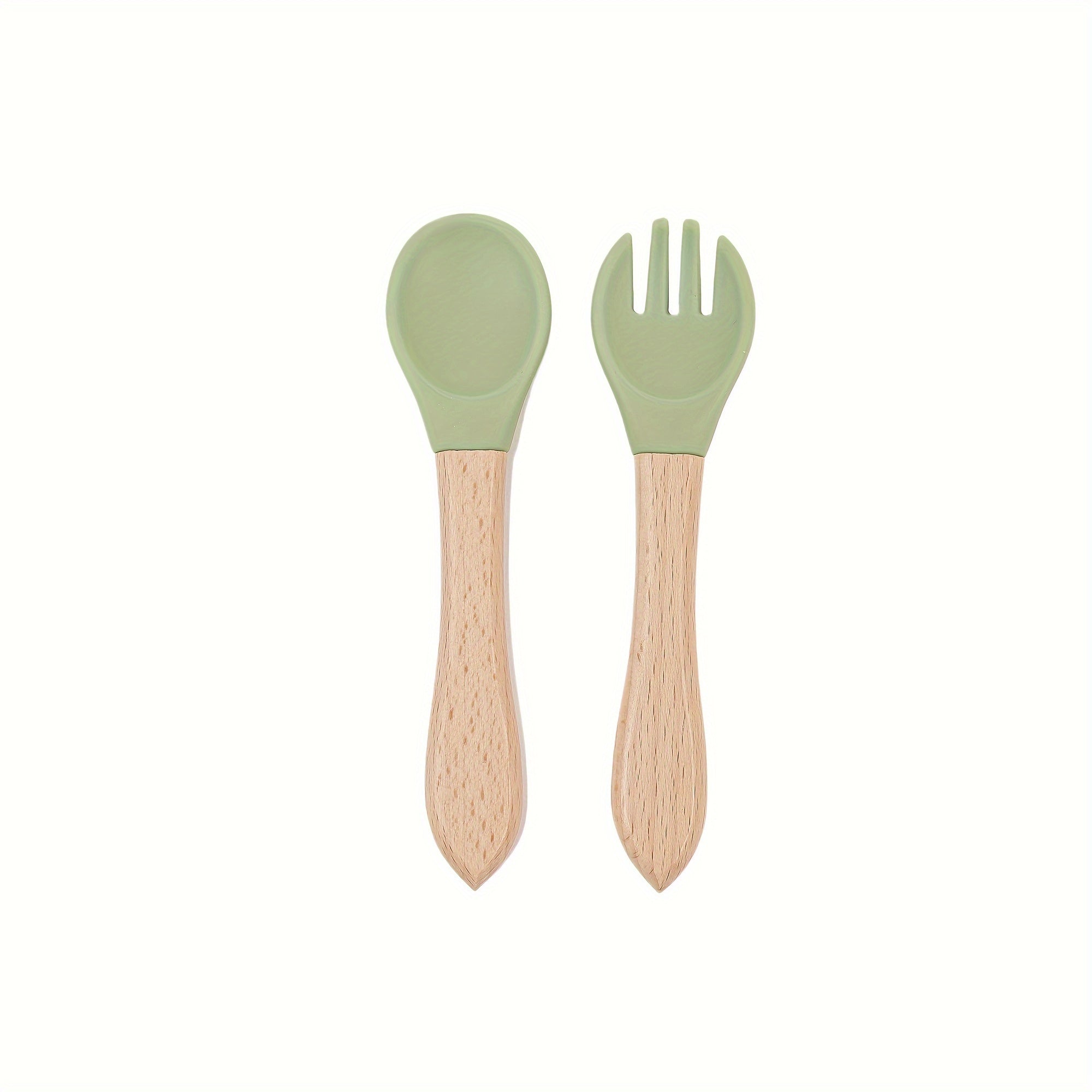 Baby Feeding Set Bamboo and Silicone Fork and Spork for Toddler Self-Feeding