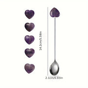 Stainless Steel Spoons with Heart-Shaped Gemstones for Coffee Tea Desserts