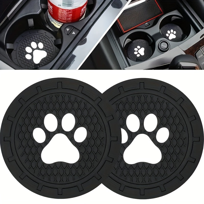 2pcs Silicone Car Cup Holder Coasters Anti-Slip Dog Paw Universal Interior