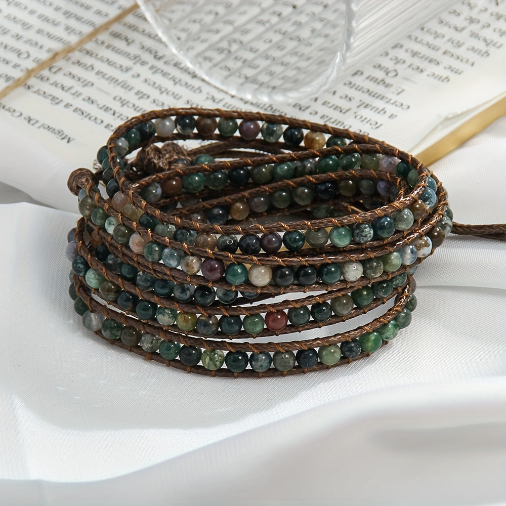 Women's Bohemian Style Waxed Cord Braid Adjustable 5 Rows Wrap Bracelet