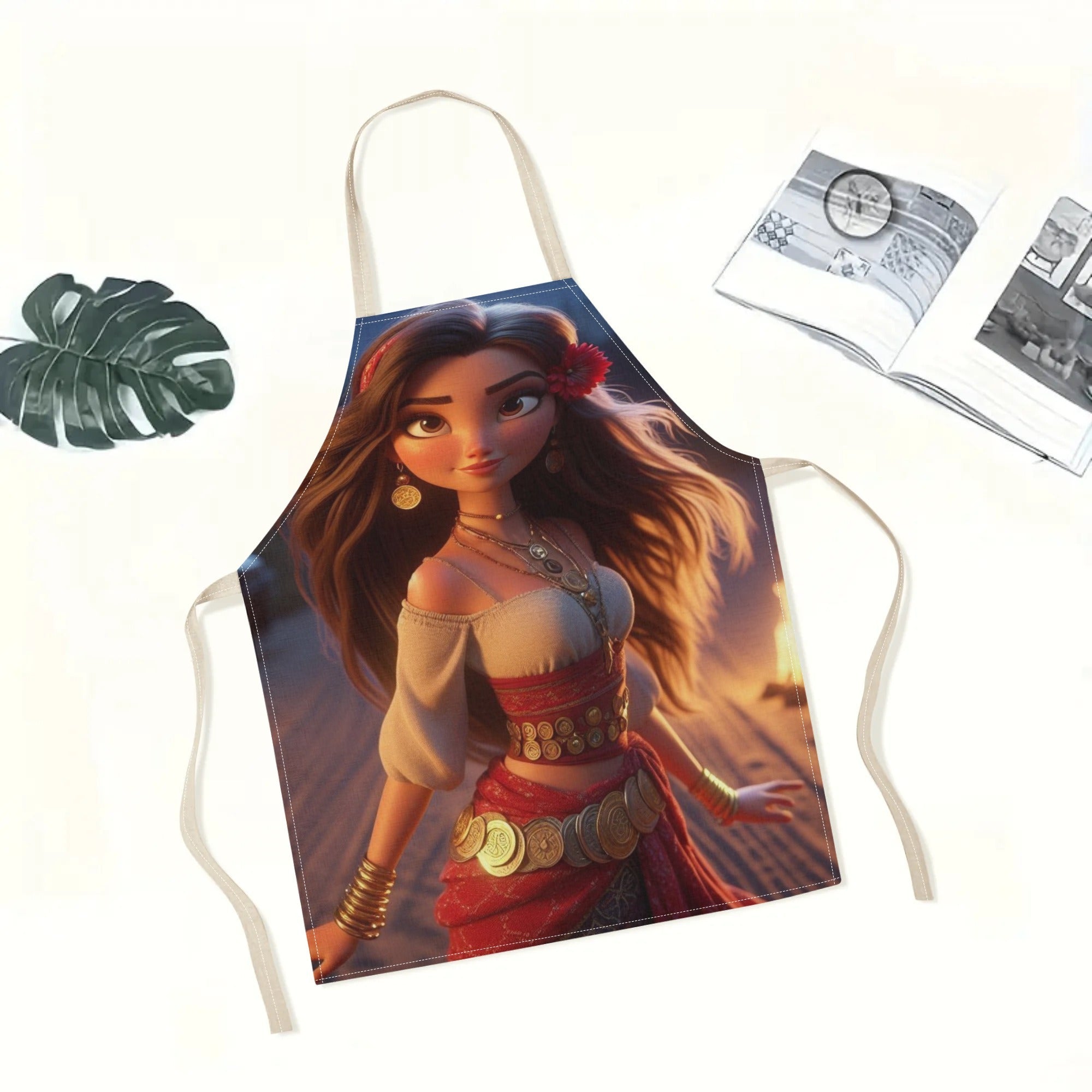 Waterproof Elsa Apron Polyester Floral Pattern for Kitchen Restaurant Hotel Use