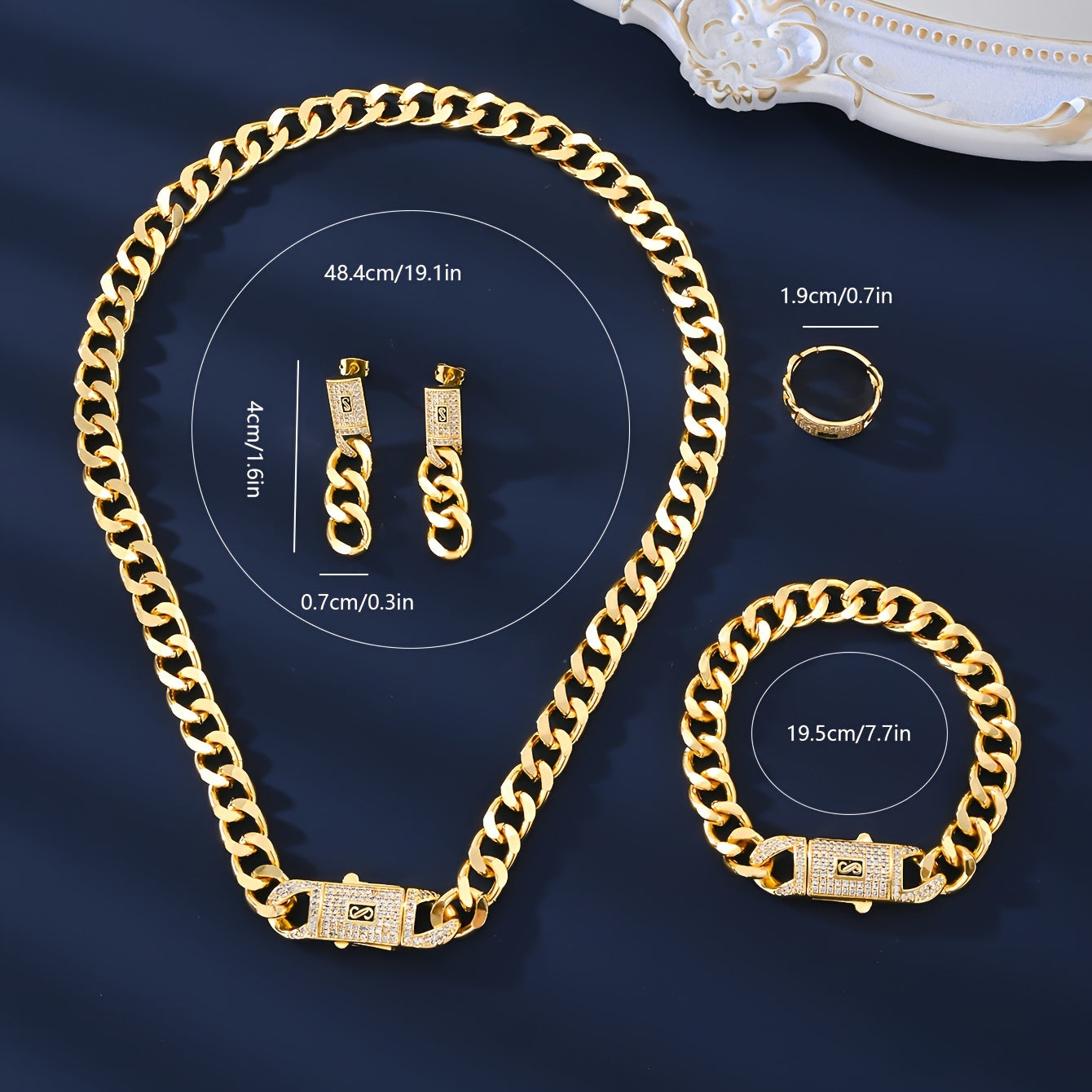 High-Quality Copper Jewelry Set for Women Necklace Earrings Rings Bracelets with Zirconia Lock