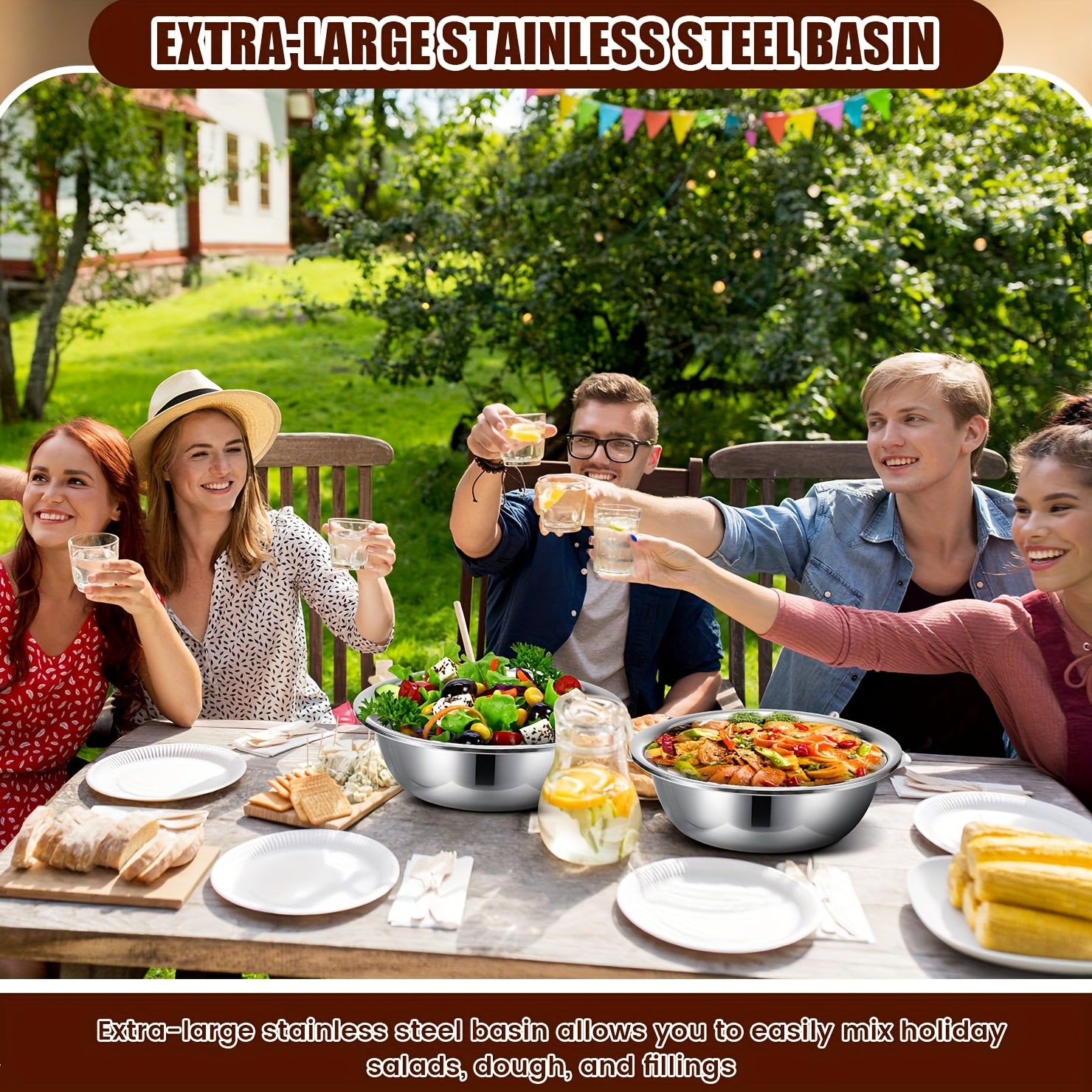 Gran cuenco de acero inoxidable para amasar, verduras, sopa, con gran capacidad