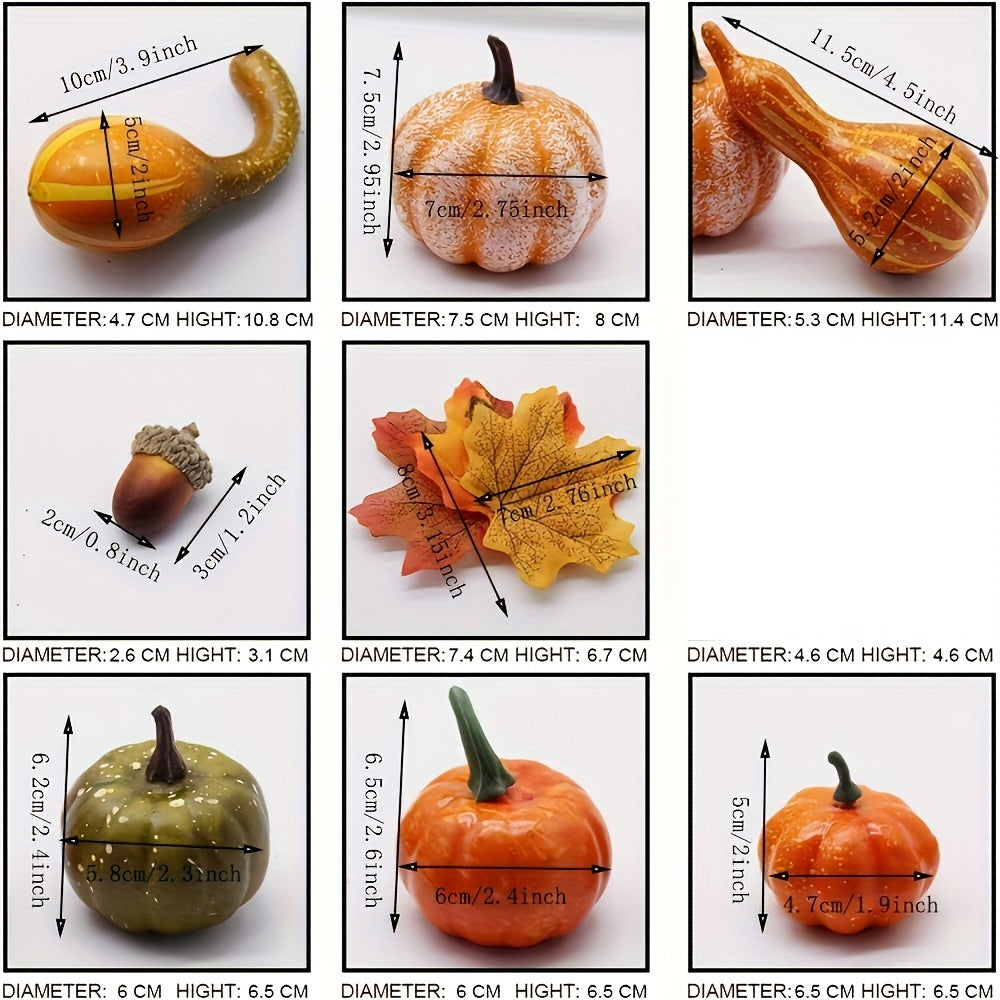 Set de decoración de otoño de 48 piezas con calabazas artificiales, calabazas, bellotas, hojas de arce, piñas para Acción de Gracias, Halloween, bodas