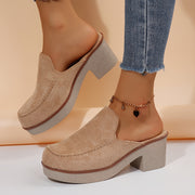 Women's Slip-On Loafers Two-Tone Block Heel Shoes Solid Color Comfortable