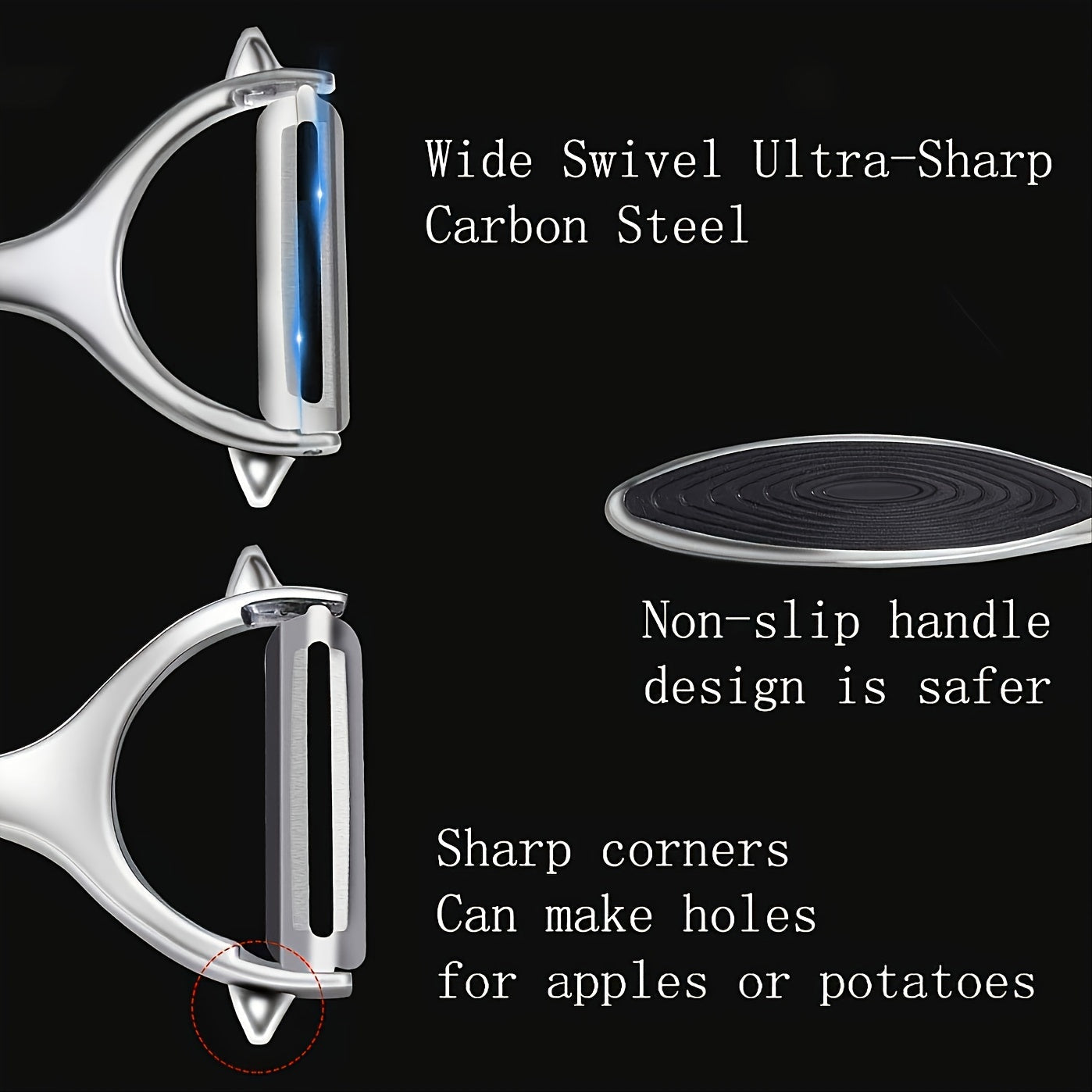 Set of 2 Stainless Steel Vegetable and Fruit Peelers with Non-Slip Handles