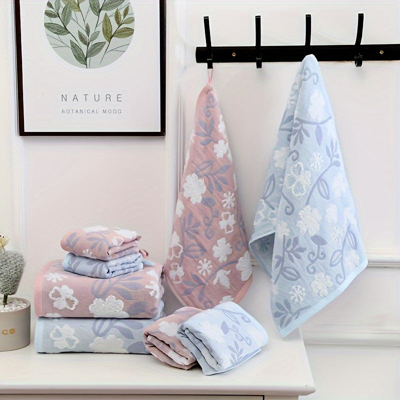 Набор полотенец из хлопкового жаккарда с цветочной вышивкой включает 3 банных полотенца, 2 полотенца для рук и полотенца для кончиков пальцев