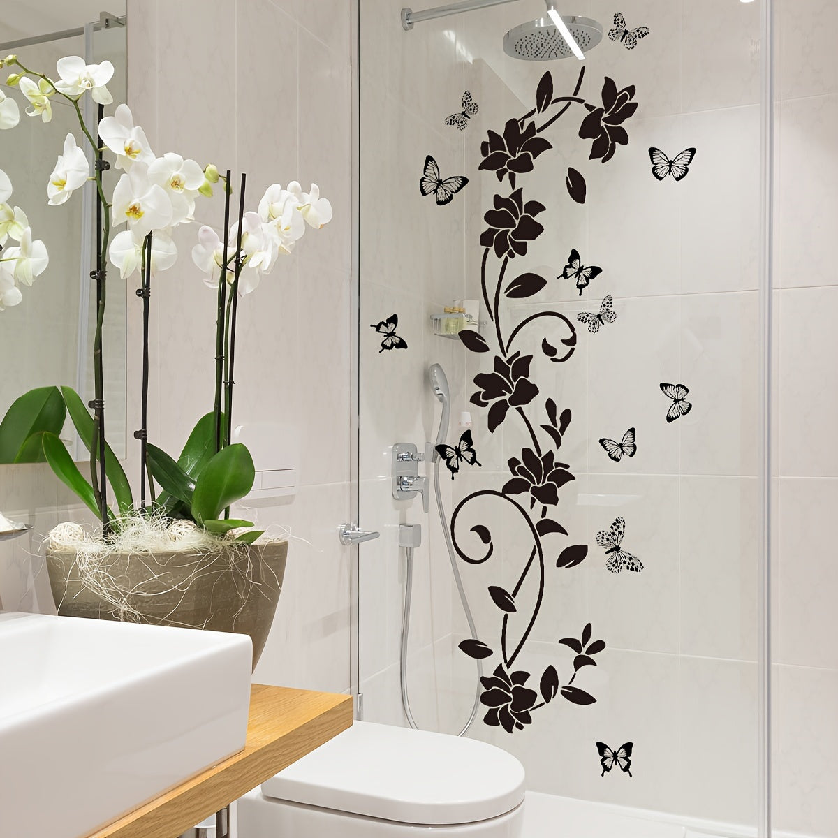 Black Butterfly Floral Wall Decal Waterproof Self-Adhesive Wall Art 30x90cm