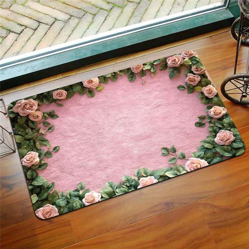 Polyester Doormat Non-Slip Floral Design 8mm Thick Indoor Entrance Mat