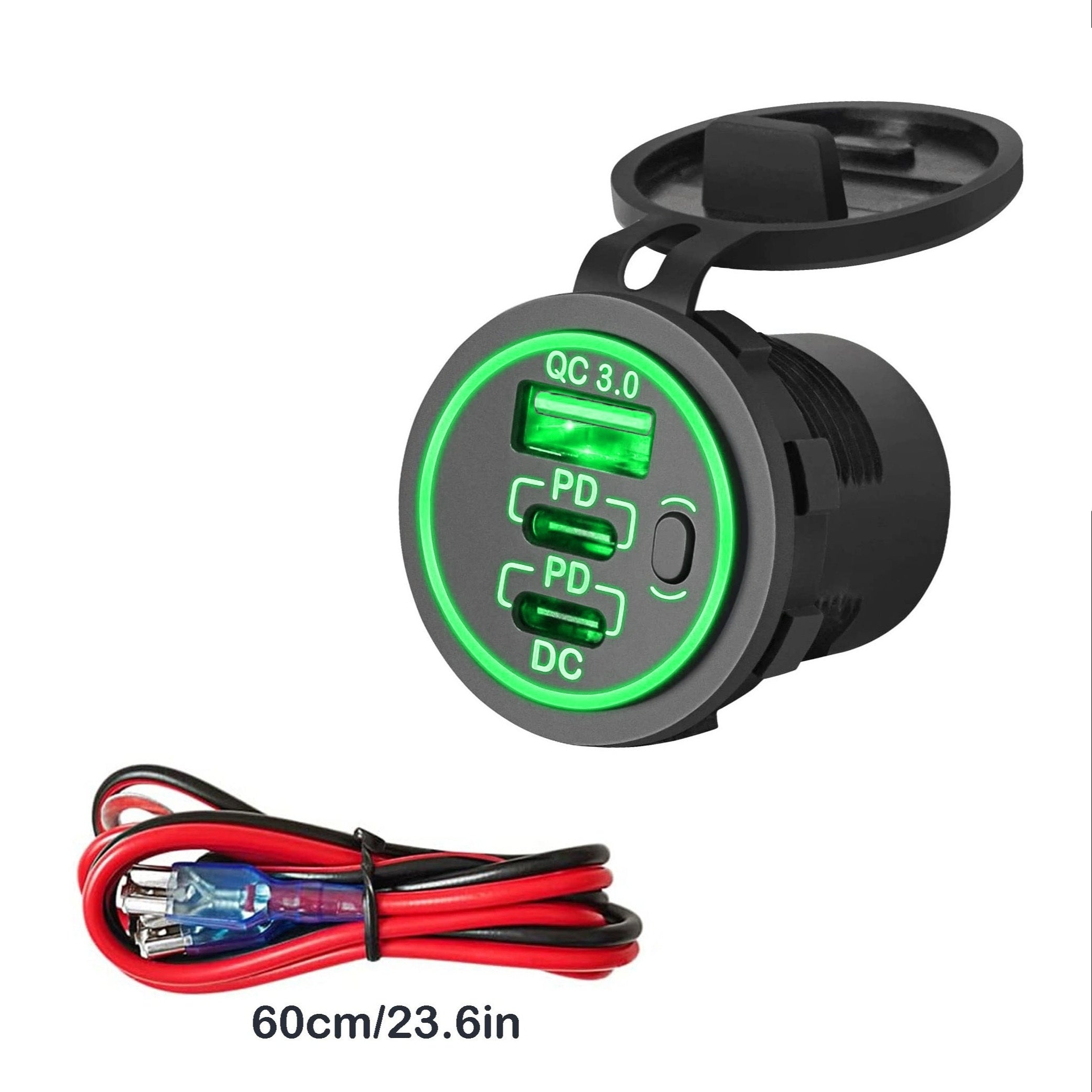 3-Port Car Charger Socket ABS Material 30W PD3.0 18W QC 3.0 for Vehicles