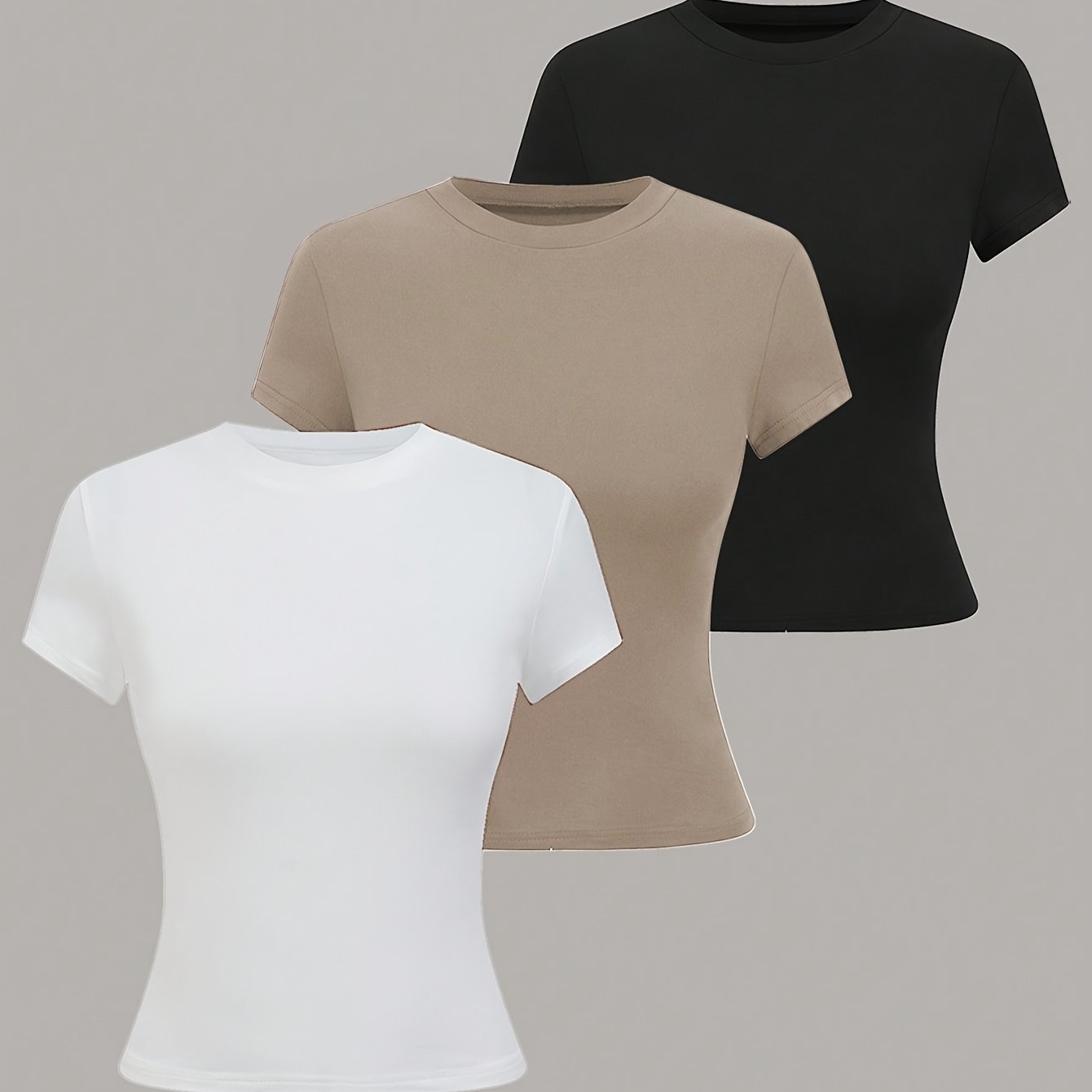 Women's 3-Pack Solid Color Short Sleeve T-Shirts Polyester Spandex Crew Neck Spring Fall