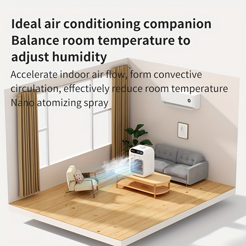 Portable Mini Air Conditioner Fan USB Rechargeable 1800mAh Quiet Compact White