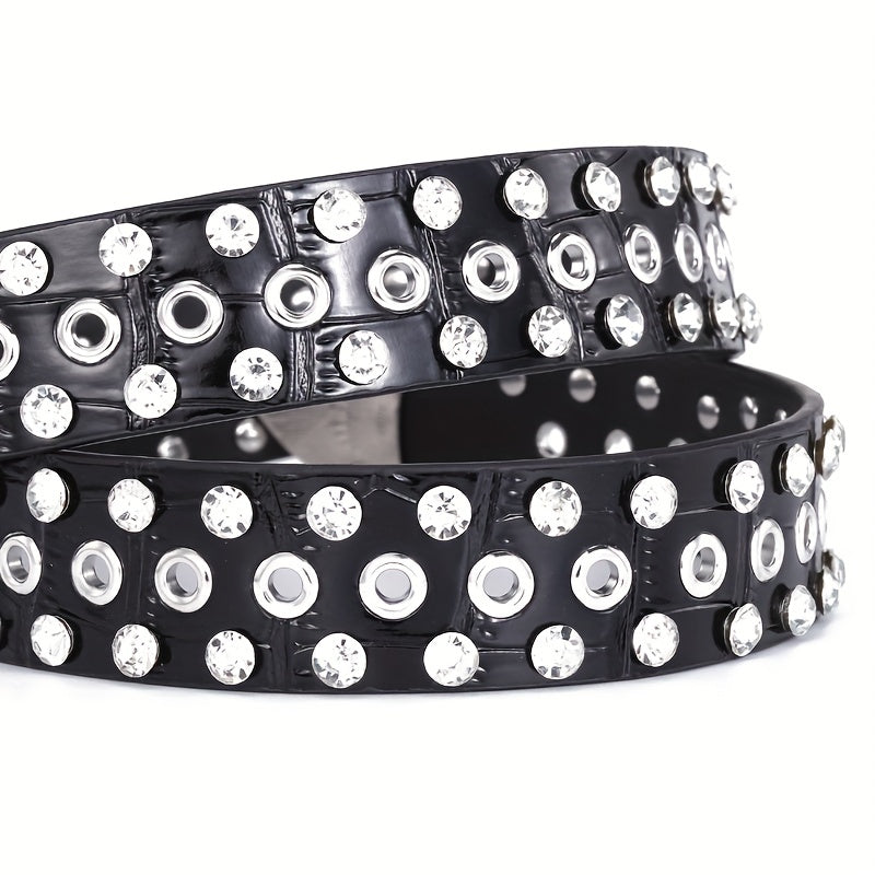 Hollow Out Rhinestone Belt for Women and Men Sparkling PU Leather Cowboy Waist Belt