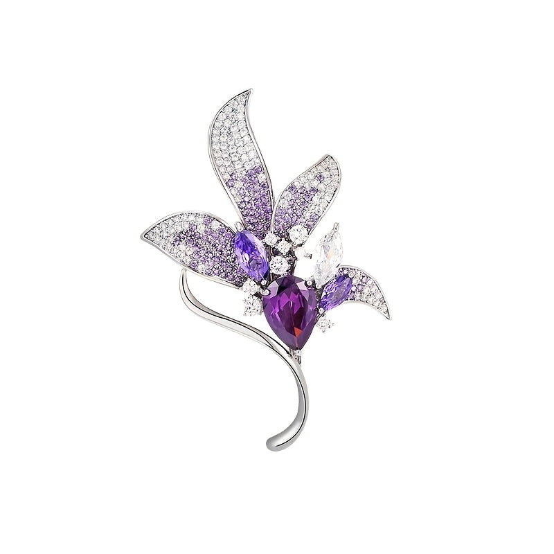 Women's Alloy Flower Brooch with Oriental Leaf Design Elegant Minimalist Jewelry