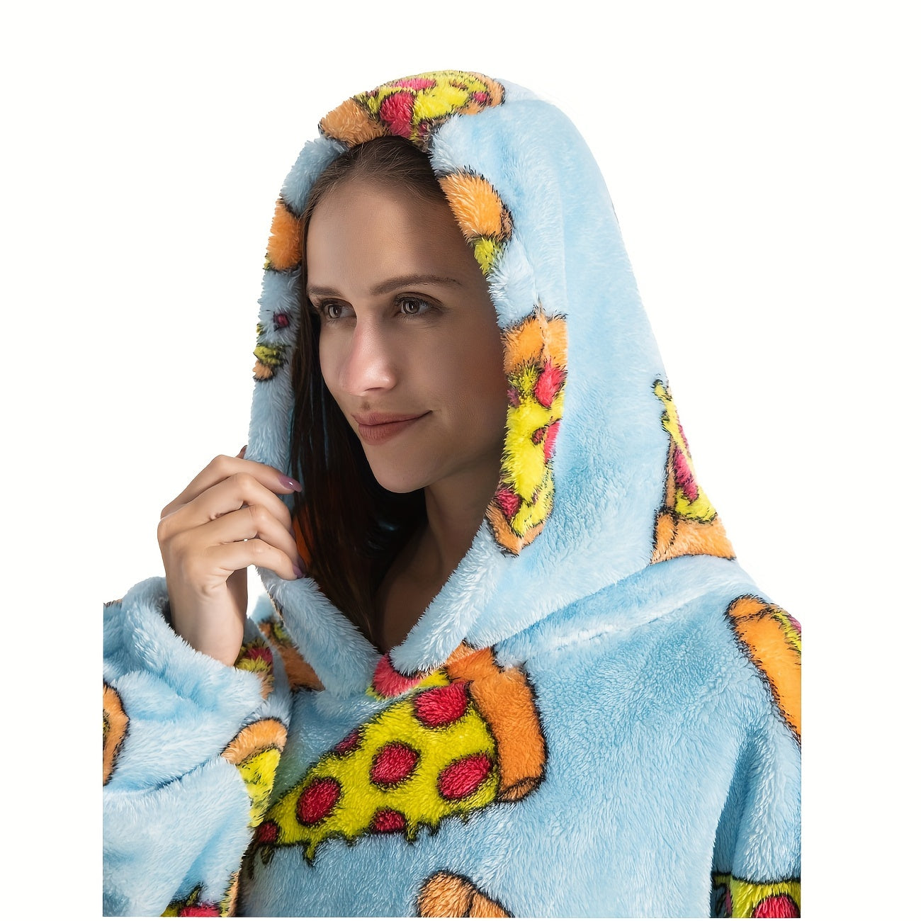 Adult Oversized Hoodie Wearable Blanket with Pepperoni Pizza Print and Front Pocket
