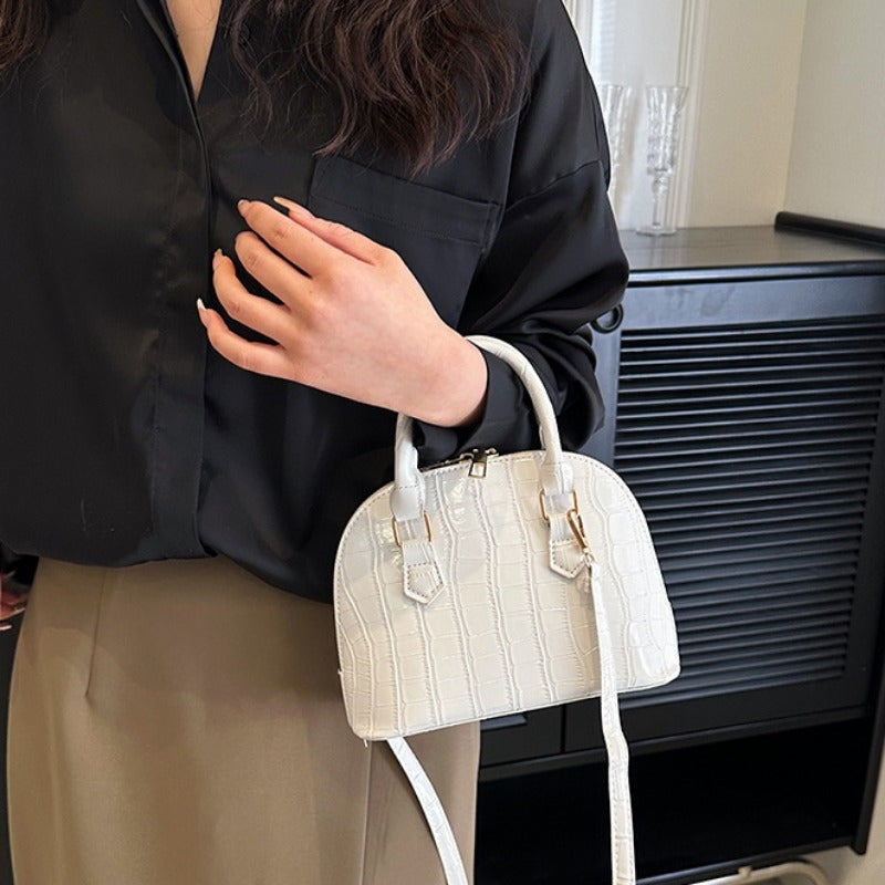 Crocodile Pattern Shell Handbag Small Square Shoulder Bag with Removable Strap in White Black Burgundy