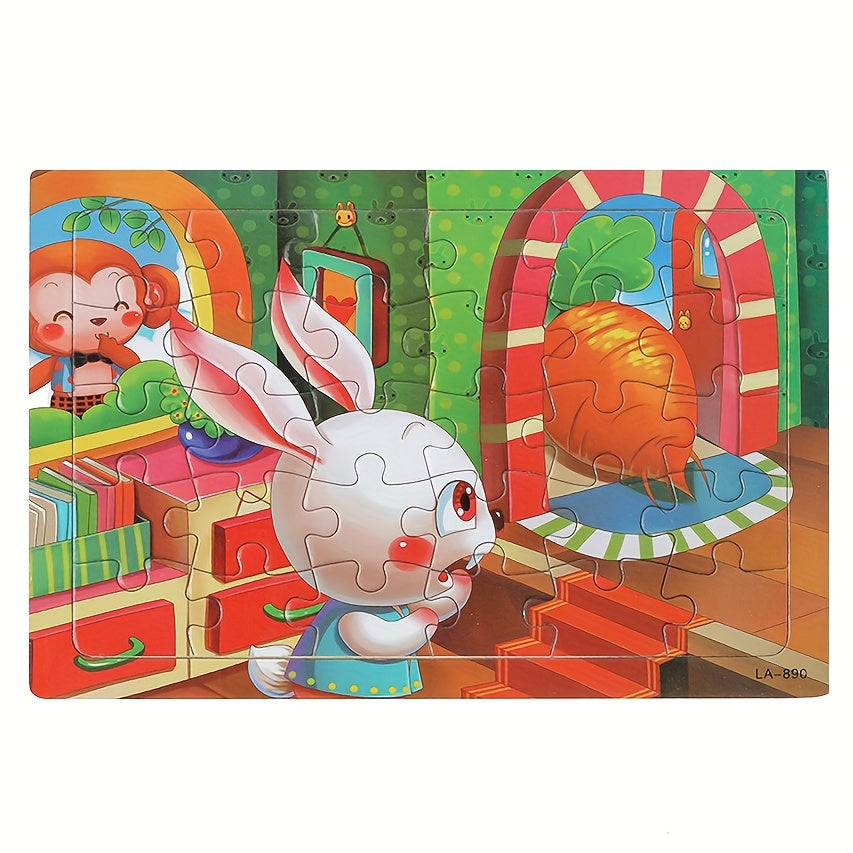 30-Piece Wooden Puzzle for Children Ages 3+ with Animal Dinosaur and Cartoon Designs