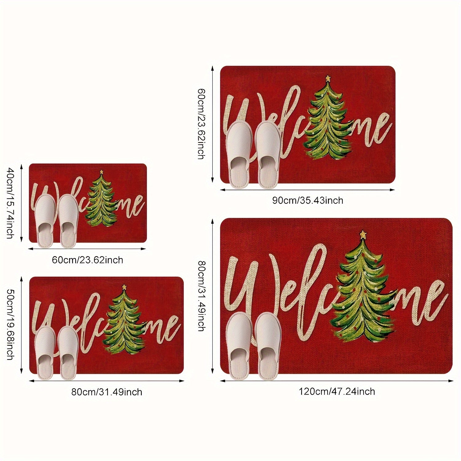 Christmas Doormat Red Polyester Non-Slip Waterproof Stain-Resistant