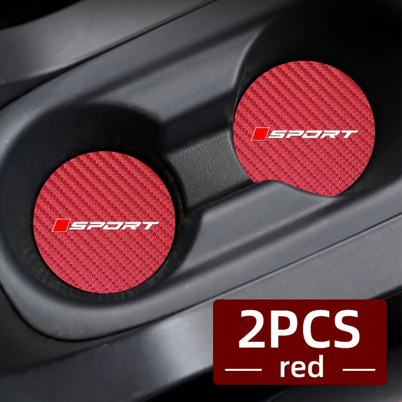2pcs Non-Slip Carbon Fiber Car Cup Holder Coasters Round Interior Accessories