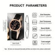 Women's Leather Watch Set with Wallet and Glasses, Quartz Dress Watch