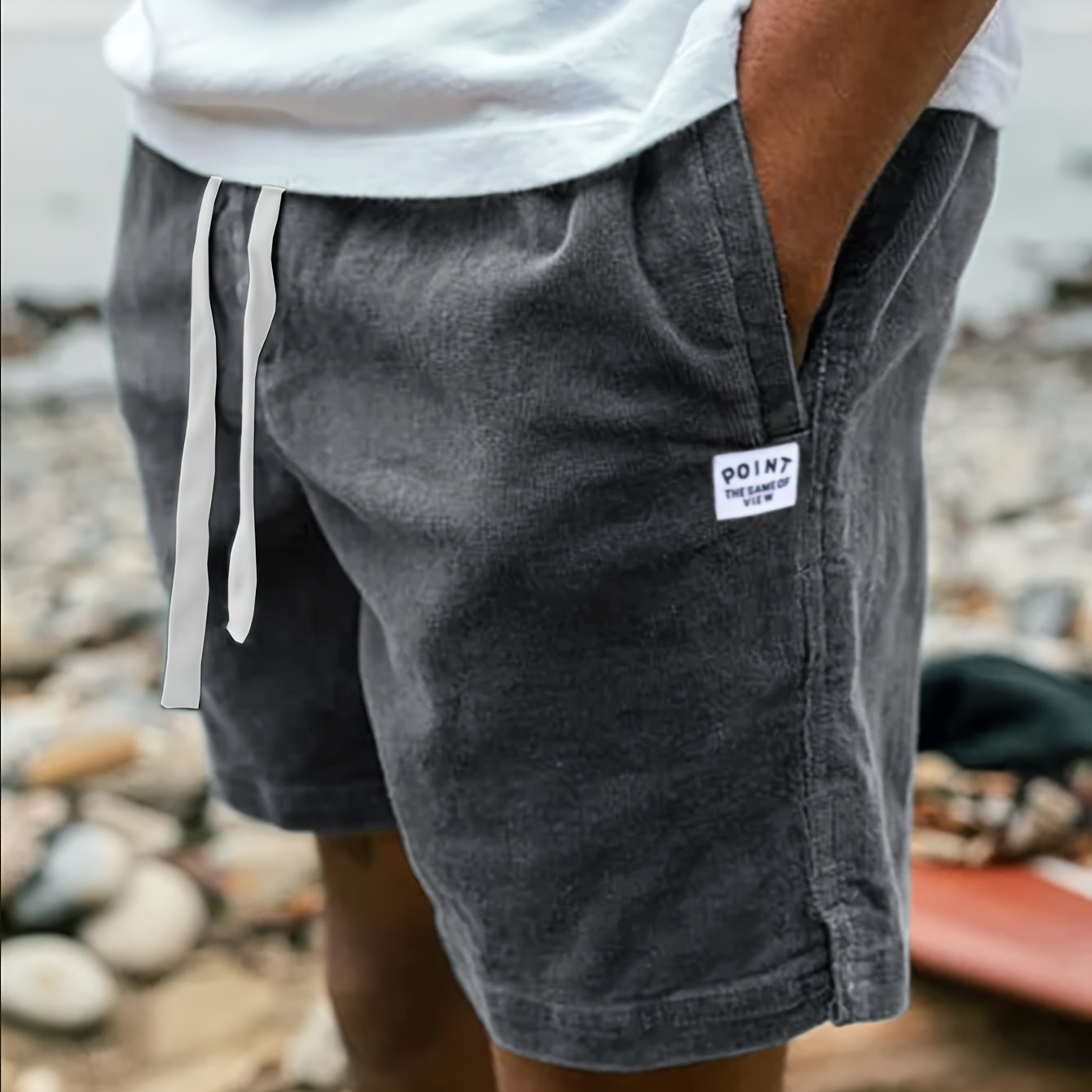 Men's Cotton Corduroy Shorts with Pockets and Drawstring for Summer Casual