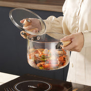 2.5L High Borosilicate Glass Simmer Pot with Wooden Handles, Heat-Resistant, Dishwasher Safe