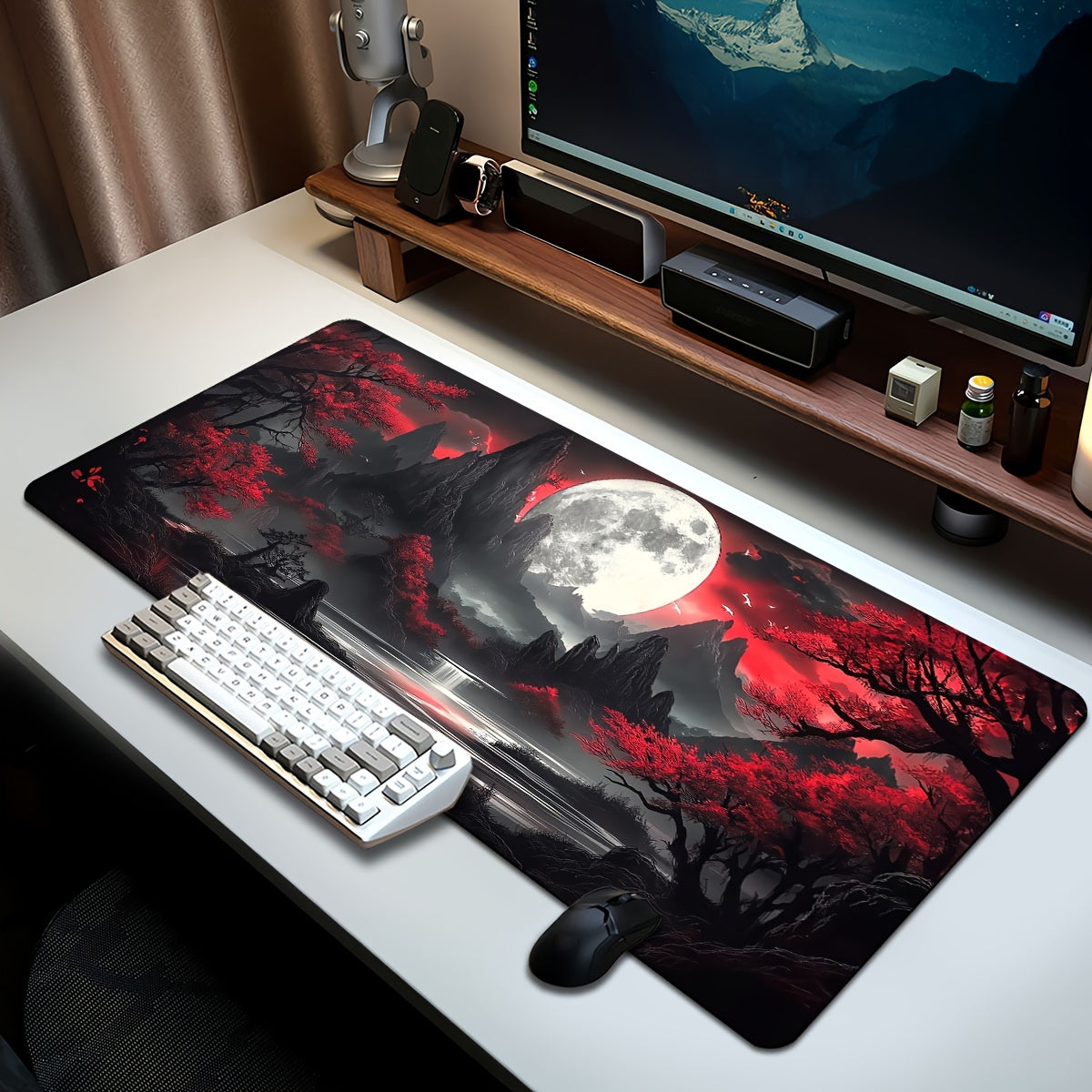 Large Dark Moon Gaming Keyboard Pad with Non-Slip Rubber Base and Precision Stitching