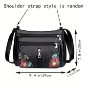 Men's Faux Leather Shoulder Bag with Floral Embroidery Large Capacity Casual Messenger