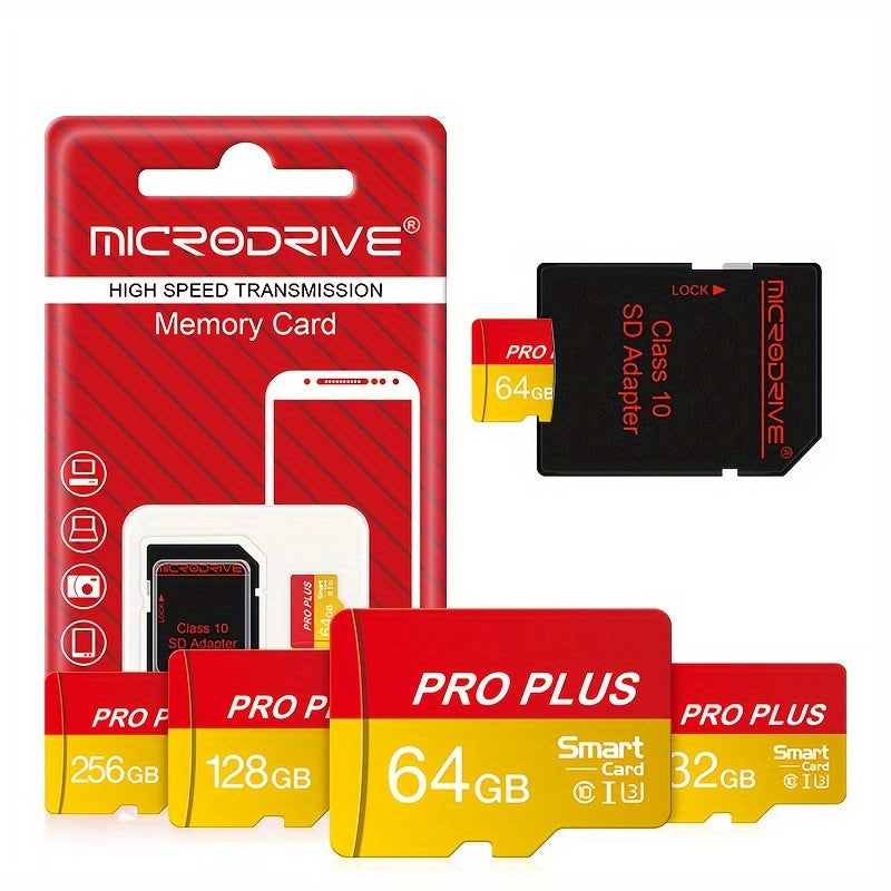 256GB карта MicroSD класса UHS-I 10 U3 для 4K HD с адаптером SD в желтом и красном