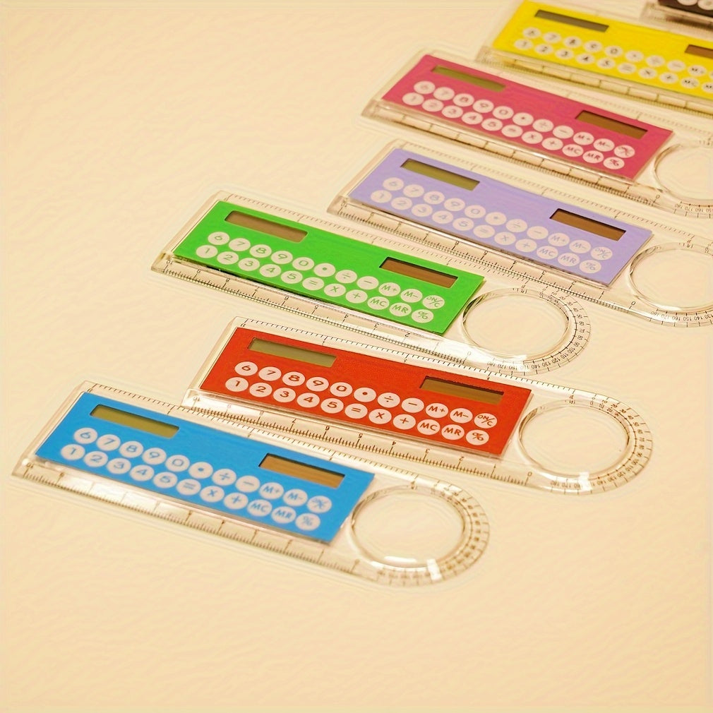 Mini Ultra-Thin Solar Calculator Ruler with Magnifying Glass 10cm Office School Supplies