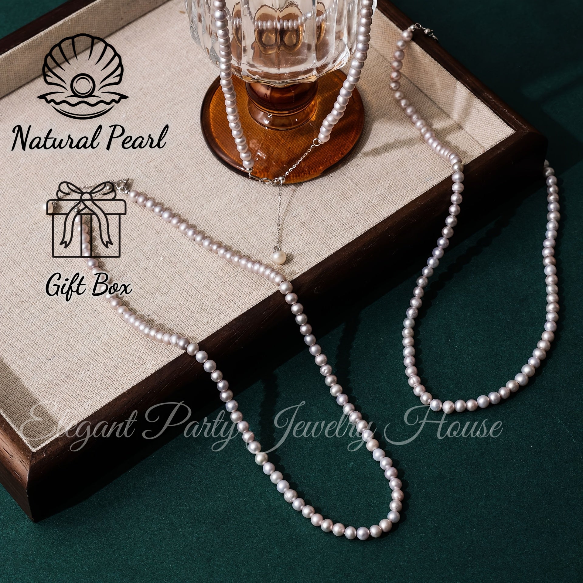 Gray Freshwater Pearl Necklace with Sterling Silver Clasp for Women