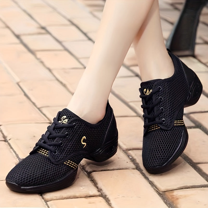 Women's Jazz Dance Shoes Mesh Low Top Lace Up Casual All-Season