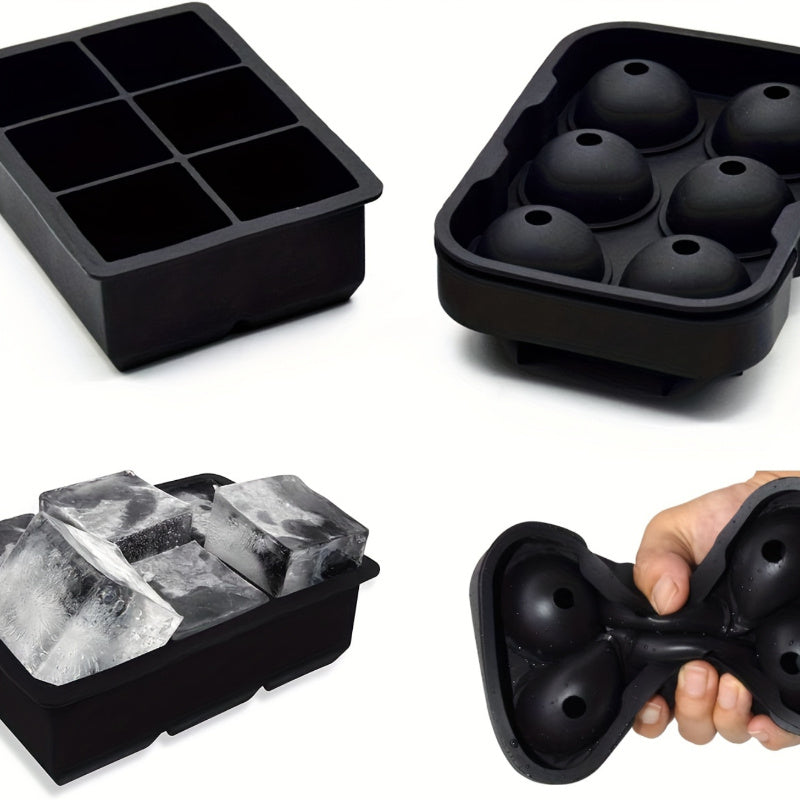 2pcs Silicone Ice Cube Trays Reusable Large Square & Sphere Molds for Drinks