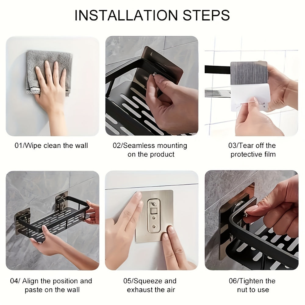 High Capacity Aluminum Wall Rack for Bathroom and Kitchen Space-Saving No Drill Easy Install