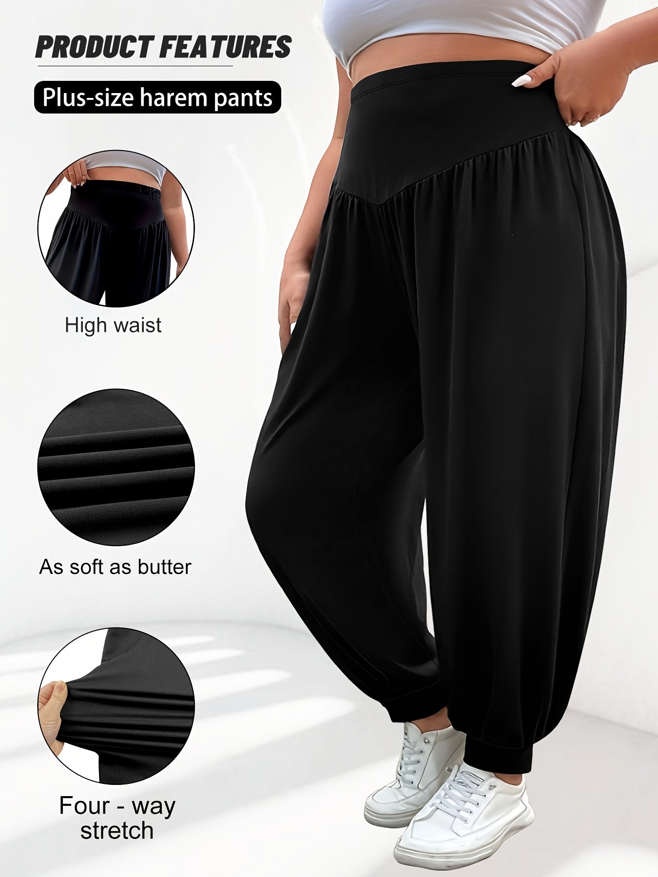 Plus Size High Waist Lantern Pants Stretchy Wide Leg Spring Summer Fall