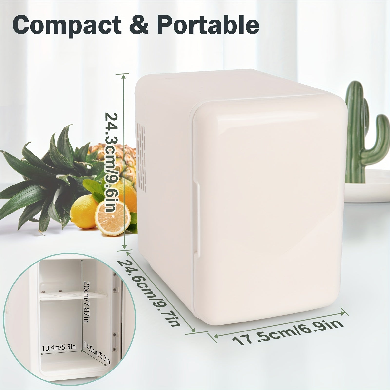 Mini Car Refrigerator 4L White ABS Cooling System Portable Cooler for Drinks Skincare