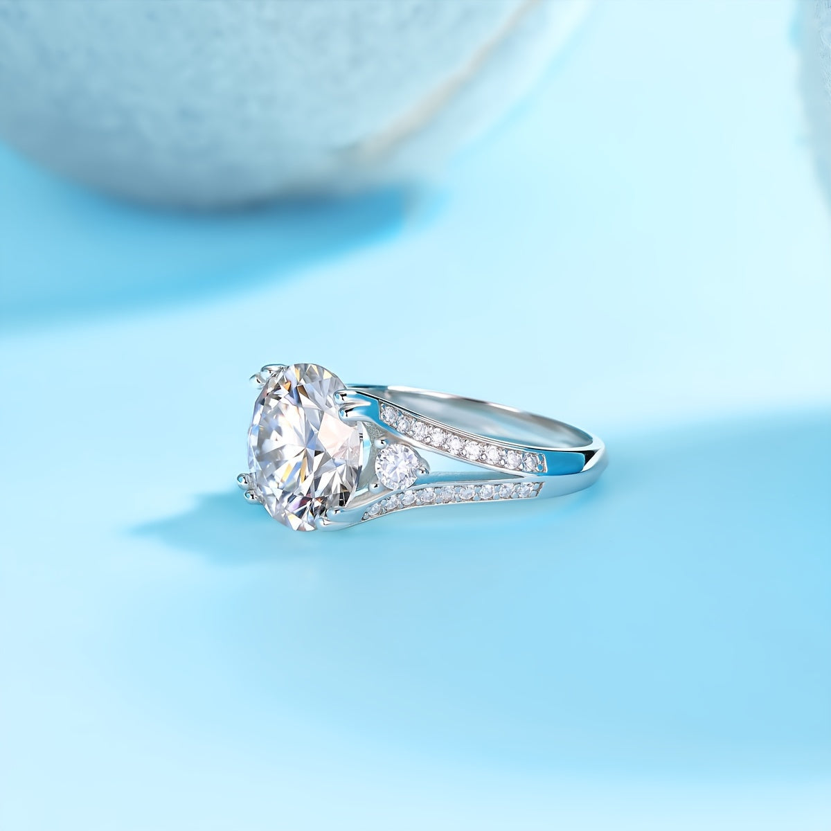 Sterling Silver Moissanite Engagement Ring Round Cut Wedding Anniversary Proposal Jewelry