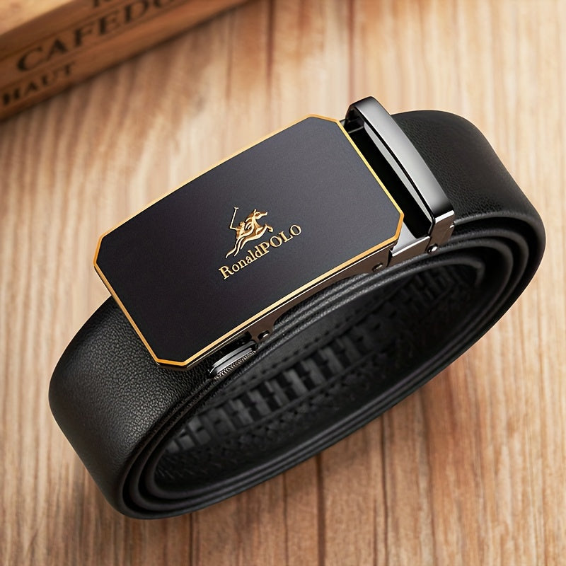 Мужской черный кожаный ремень с автоматической пряжкой для деловой одежды