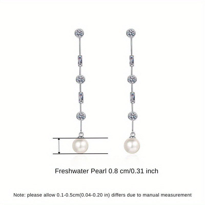 Sterling Silver Long Earrings with Freshwater Pearl Drops for Women