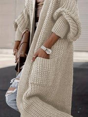 Plus o'lcham ayollar uchun kardigan, oddiy trikotaj sviter, cho'ntaklar bilan, kuz va qish uchun