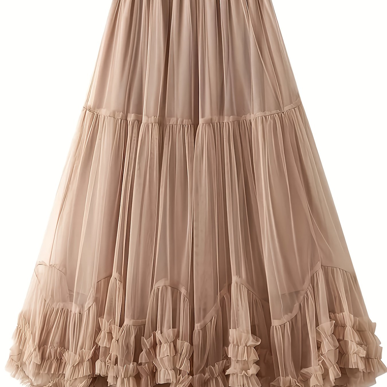 Women's High-Waisted Mesh Flared Skirt with Slimming Effect and Flowy Design