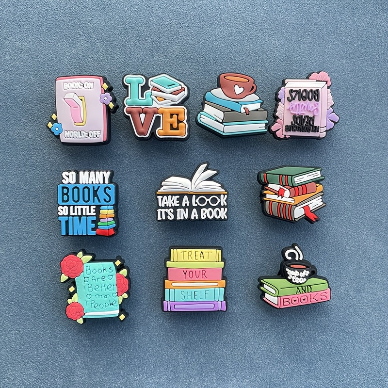 10Pcs Kids Shoe Decorations PVC Book Theme Shoe Ornaments DIY Gift Set