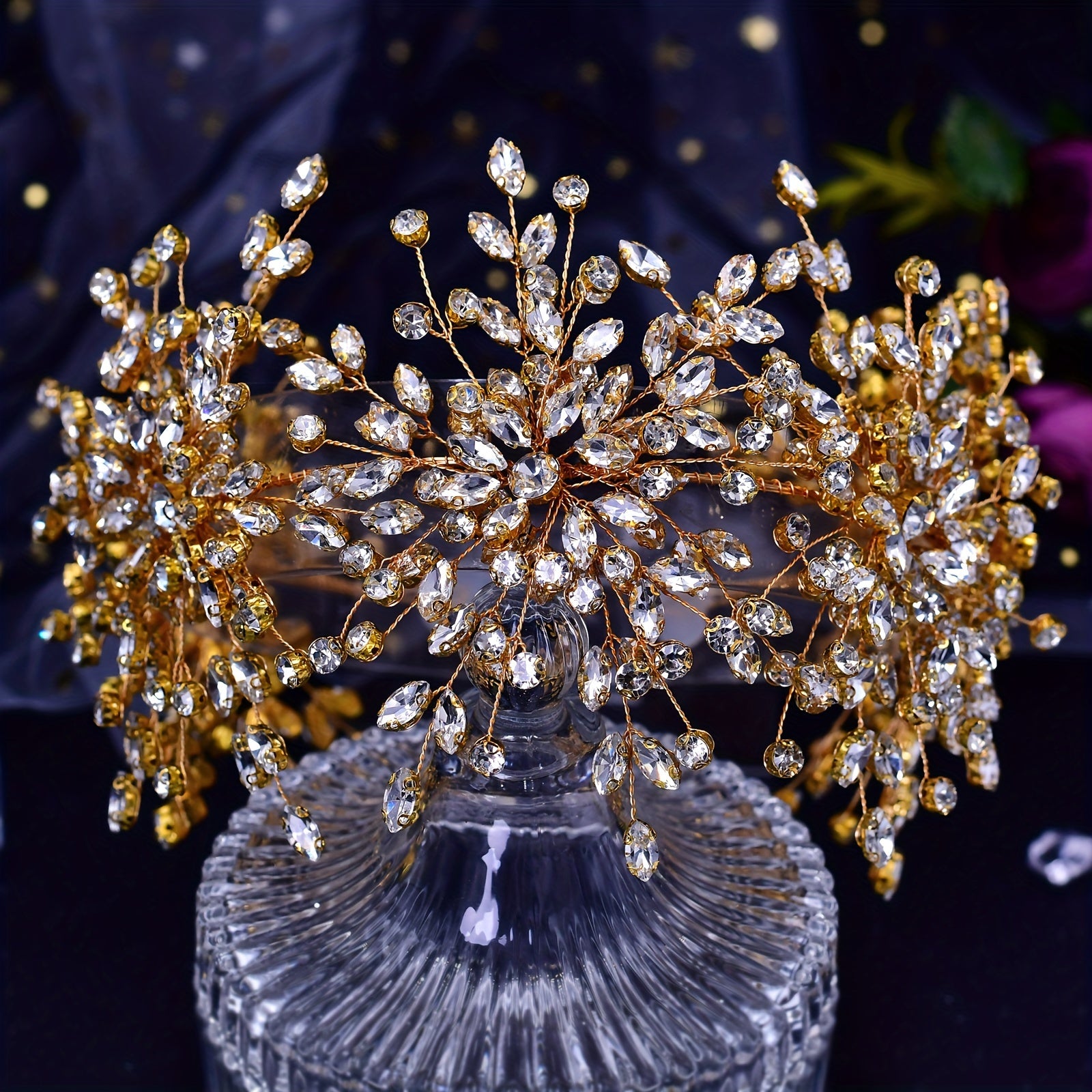 Bridal Headband with Wide Band and Synthetic Rhinestones Wedding Hair Accessory Tiara