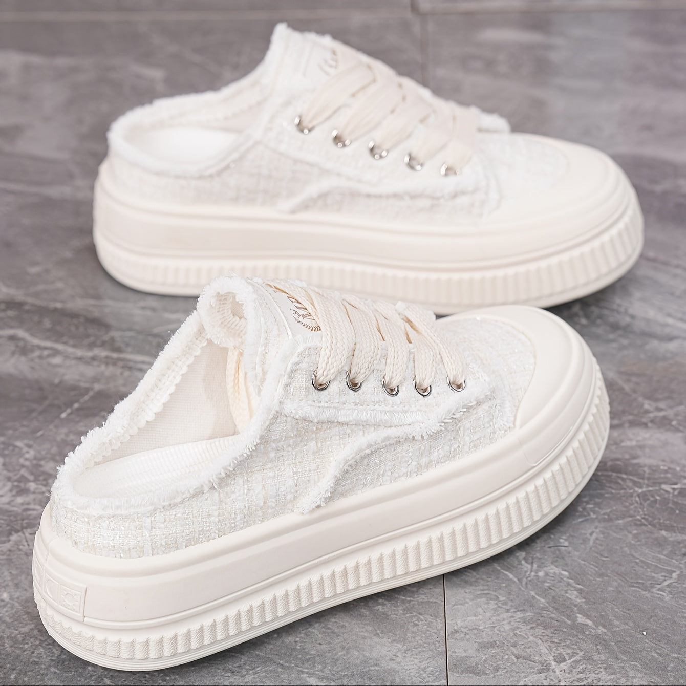 Women's Summer Platform Mules Sneakers Breathable Fabric White Pastel
