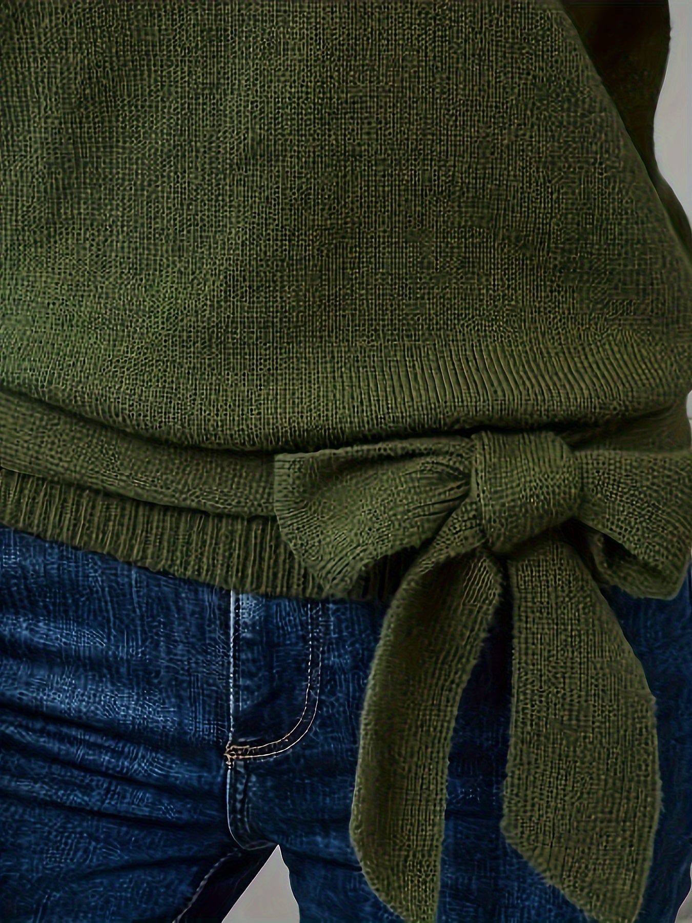 Plus-Size Women's Olive Green Ribbed Sweater Long Sleeve Pullover Casual Formal