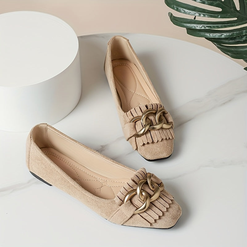 Ayollar uchun Slip-On Mary Jane tufli Bej mato qulay kundalik poyabzal