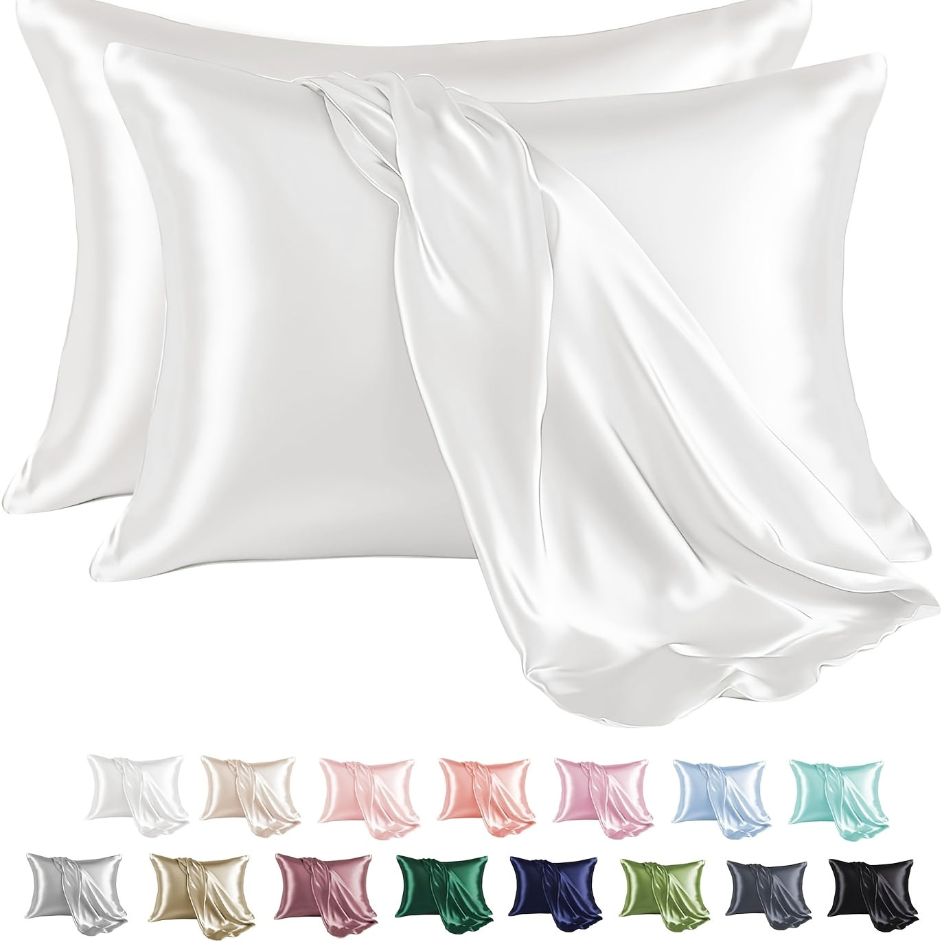 Satin Pillowcases Pack 2, Wrinkle-Resistant, Smooth, Solid Color