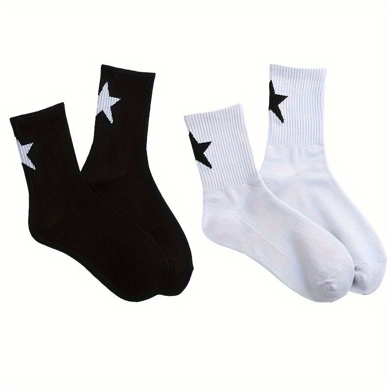 Men's and Women's Geometric Pattern Crew Socks 2-3 Pairs Breathable Polyester Spandex Black White