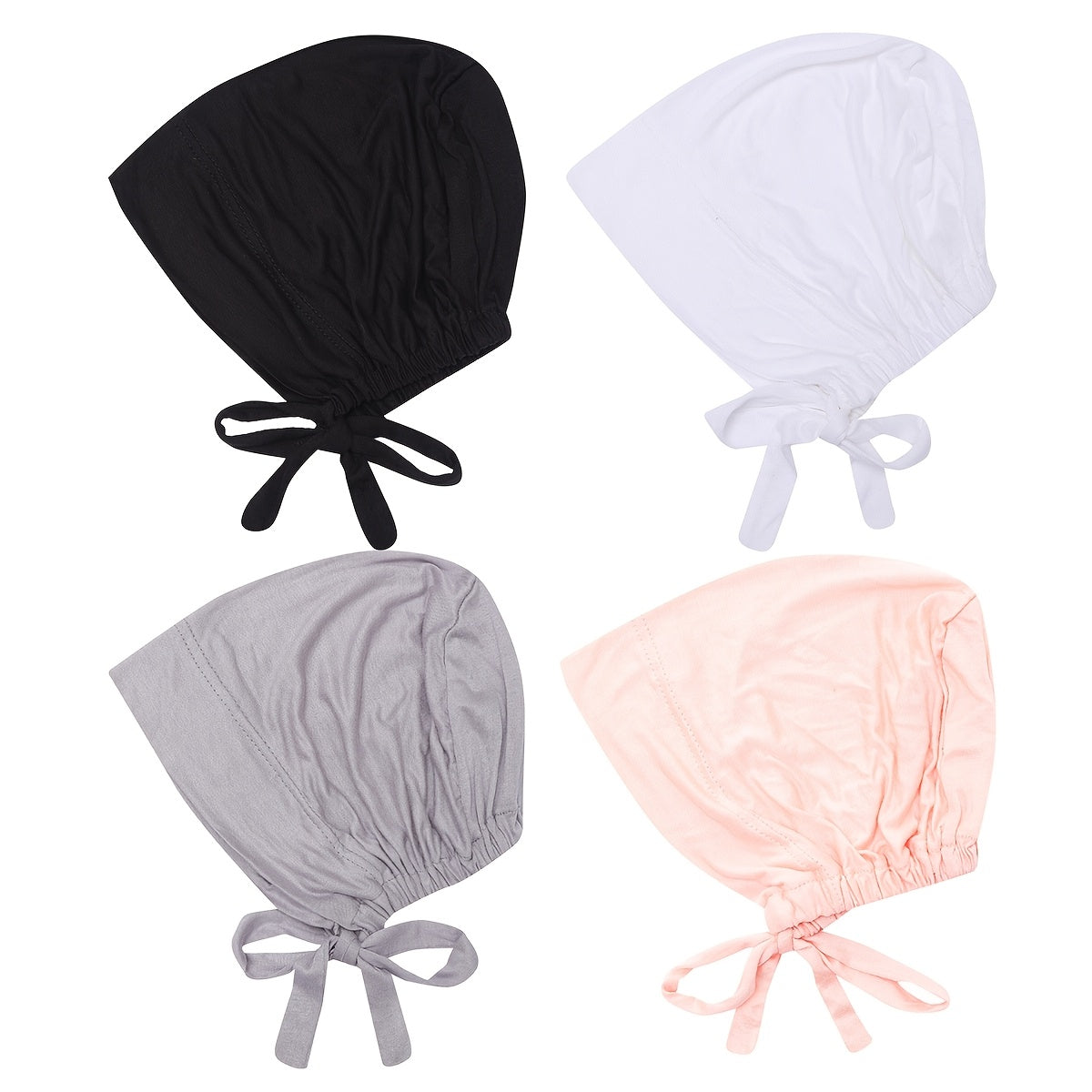 Set de 4 gorras internas de modales ajustables para hijab, transpirable, elásticas y con cordón, para mujeres